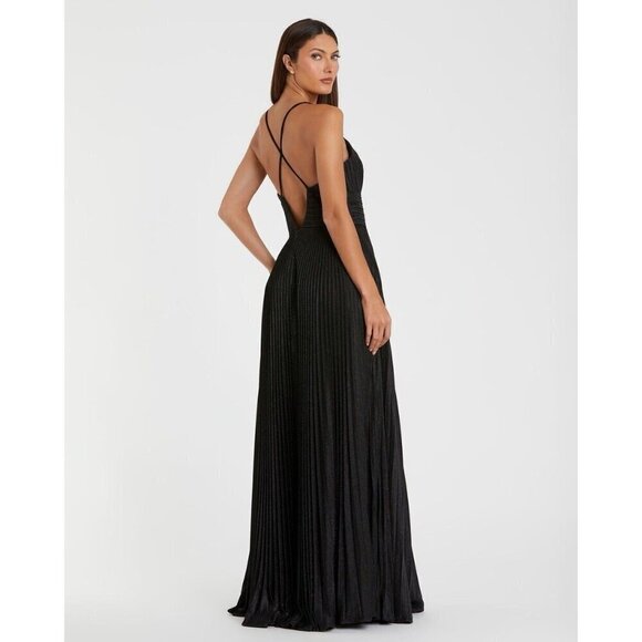 Mac Duggal Size 4 Black Shimmer Pleated V-neck Formal Long Gown Dress 30725 New - Picture 4 of 12